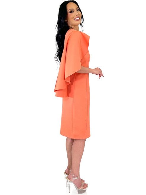 Style 8157 Marc Defang Size 4 Pageant Cap Sleeve Orange Cocktail Dress on Queenly