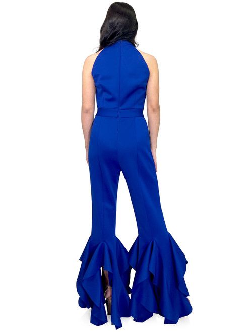 Style 8032 Marc Defang Size 4 Pageant Halter Royal Blue Formal Jumpsuit on Queenly