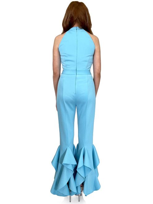 Style 8032 Marc Defang Size 4 Pageant Halter Blue Formal Jumpsuit on Queenly