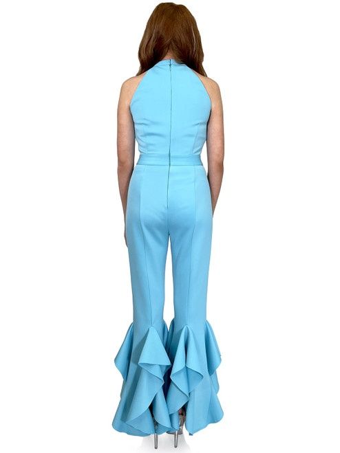 Style 8032 Marc Defang Size 6 Pageant Halter Blue Formal Jumpsuit on Queenly