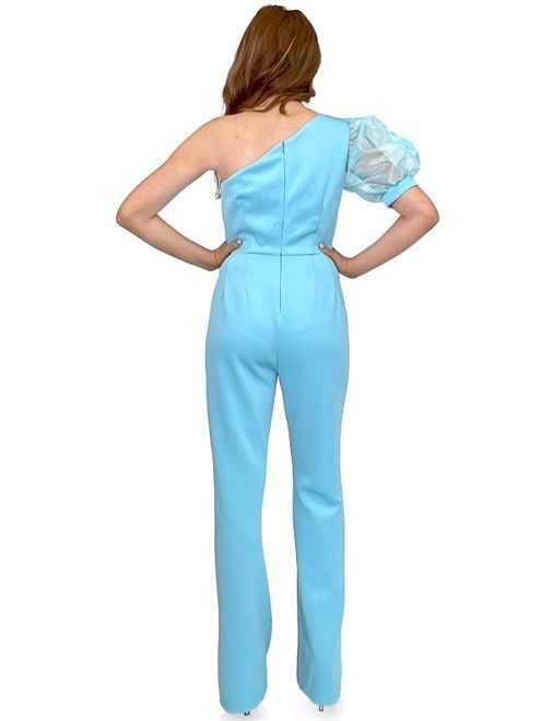 Style 8179 Marc Defang Size 2 Pageant Turquoise Blue Formal Jumpsuit on Queenly