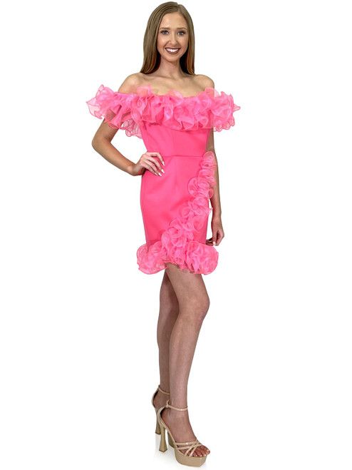 Style 8266 Marc Defang Size 10 Pageant Hot Pink Cocktail Dress on Queenly