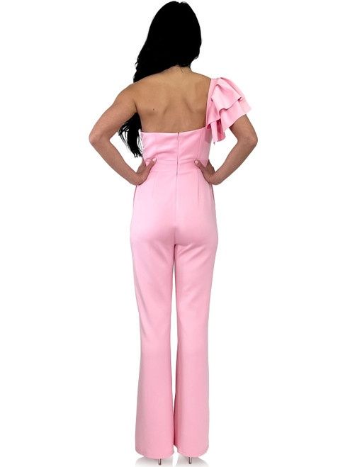 Style 8285 Marc Defang Size 4 Pageant Cap Sleeve Pink Formal Jumpsuit on Queenly