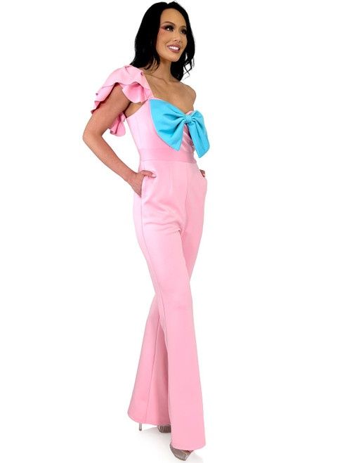 Style 8285 Marc Defang Size 2 Pageant Cap Sleeve Pink Formal Jumpsuit on Queenly
