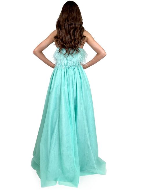 Style 8170 Marc Defang Size 2 Pageant Light Green Side Slit Dress on Queenly