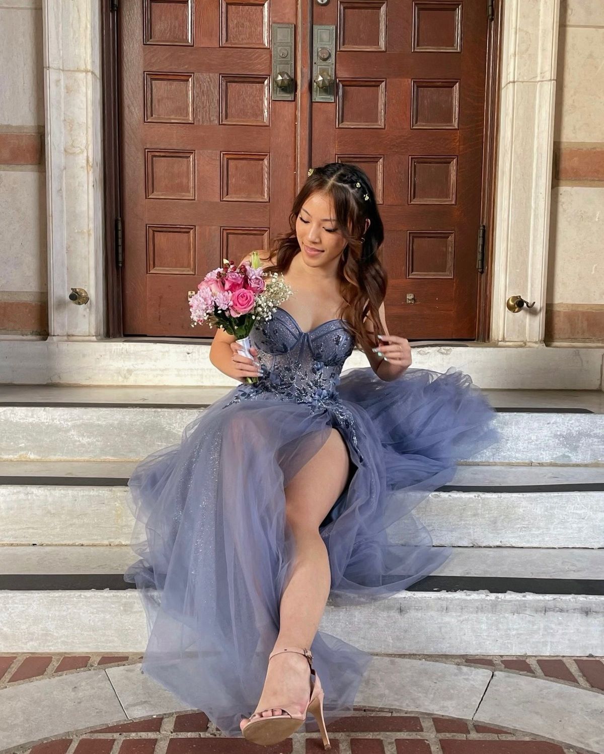 Size 2 Prom Strapless Blue Ball Gown on Queenly
