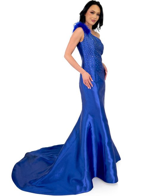 Style 8230 Marc Defang Size 0 Prom Sequined Blue Mermaid Dress on Queenly