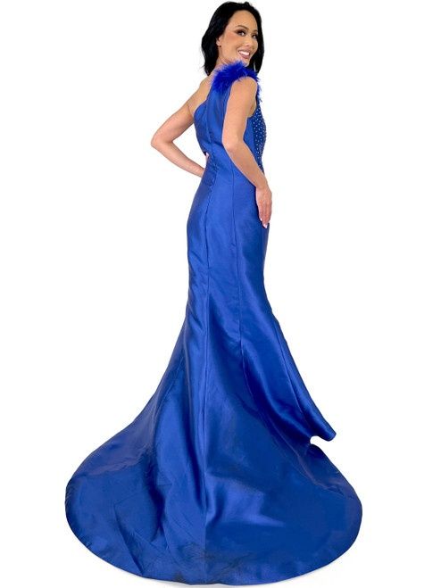 Style 8230 Marc Defang Size 4 Prom Sequined Blue Mermaid Dress on Queenly