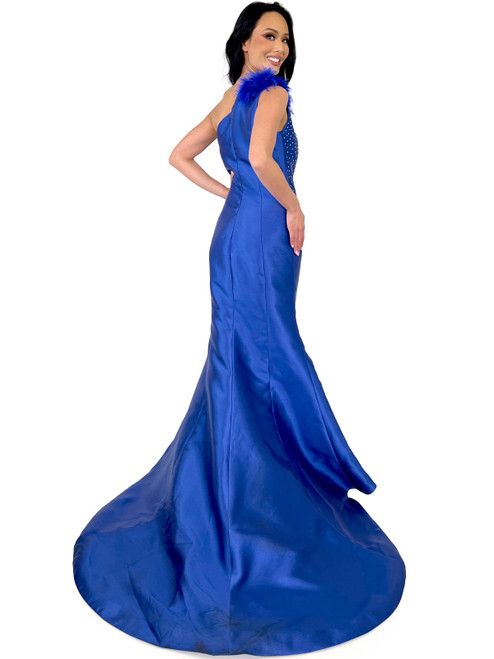 Style 8230 Marc Defang Size 14 Prom Sequined Blue Mermaid Dress on Queenly