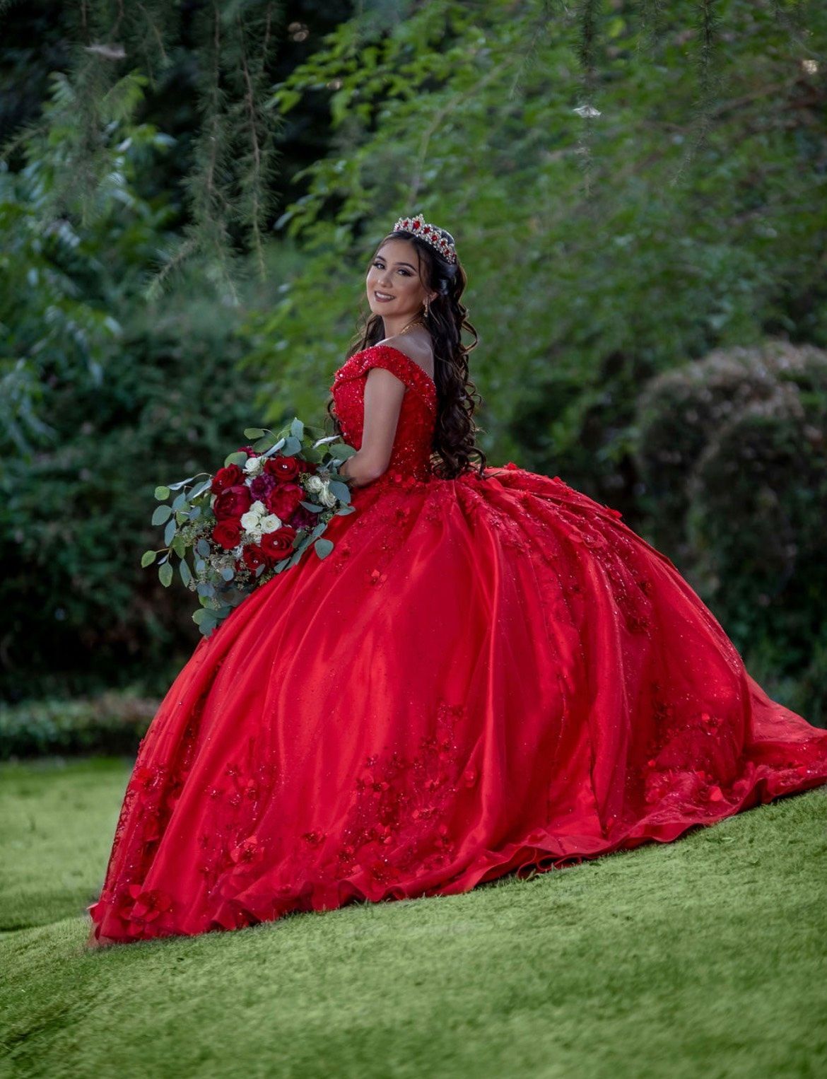 Size S Off The Shoulder Red Ball Gown on Queenly