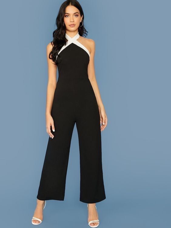 Size 4 Wedding Guest High Neck Black Formal Jumpsuit on Queenly