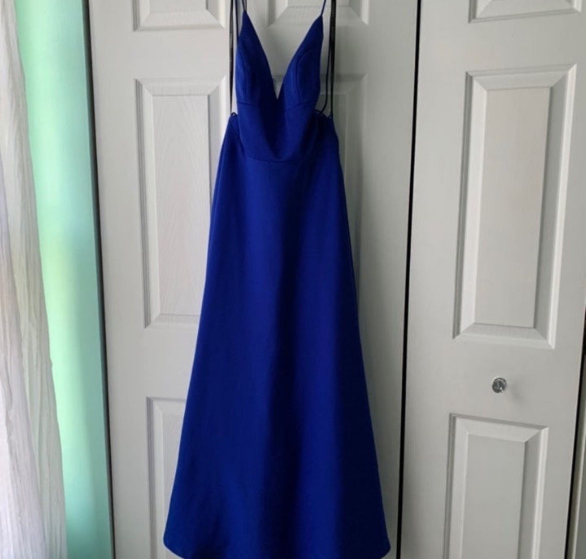 Size 4 Bridesmaid Plunge Royal Blue A-line Dress on Queenly