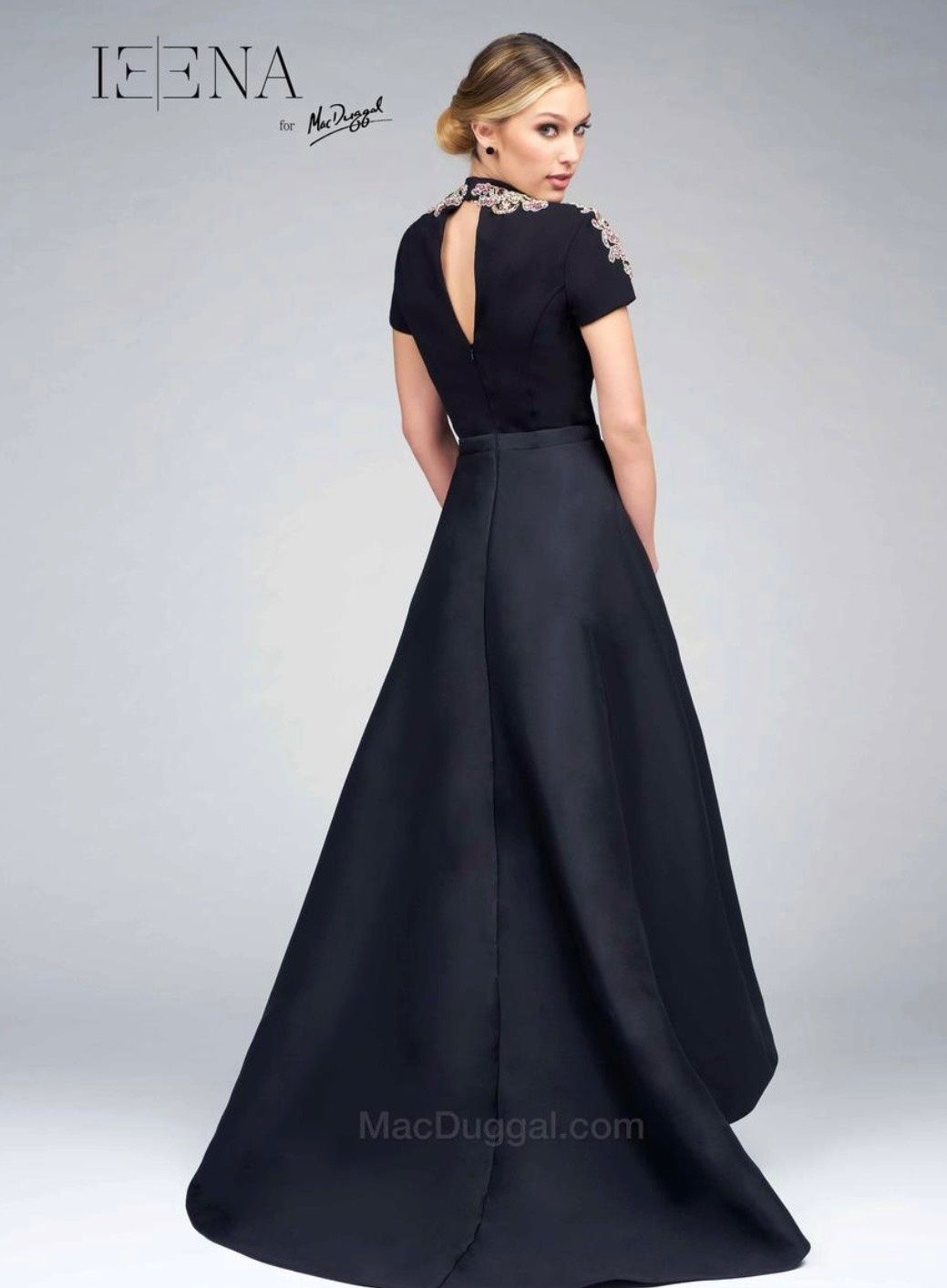 Mac Duggal Size 6 Wedding Guest High Neck Velvet Black Ball Gown on Queenly
