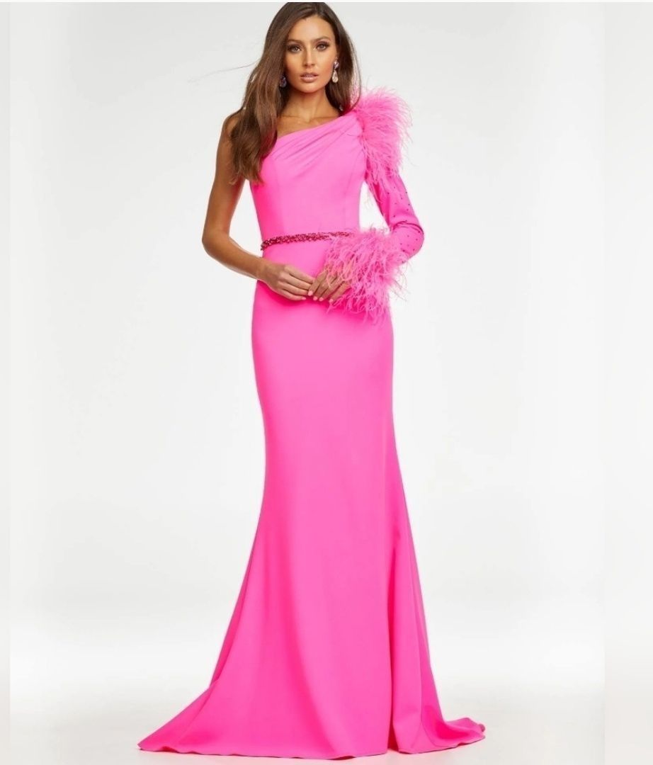 Ashley Lauren Size 4 Prom Long Sleeve Hot Pink A-line Dress on Queenly