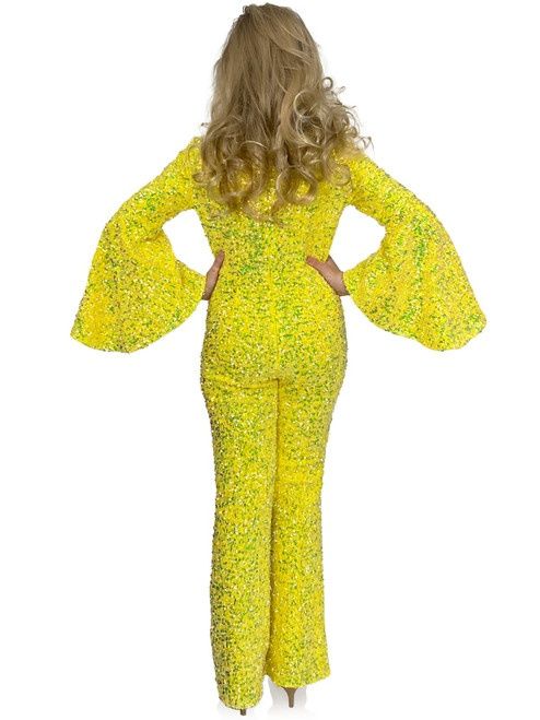 Style 8225K Marc Defang Girls Size 4 Pageant Velvet Yellow Formal Jumpsuit on Queenly