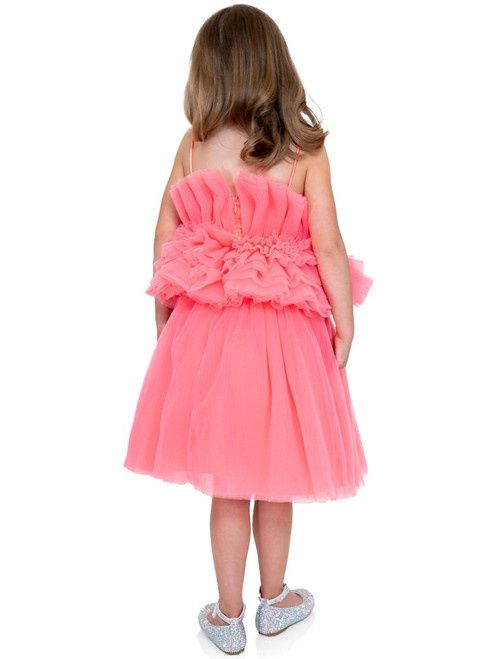 Style 5086 Marc Defang Girls Size 4 Pageant Coral Cocktail Dress on Queenly