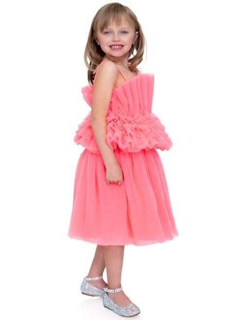 Style 5086 Marc Defang Girls Size 4 Pageant Coral Cocktail Dress on Queenly