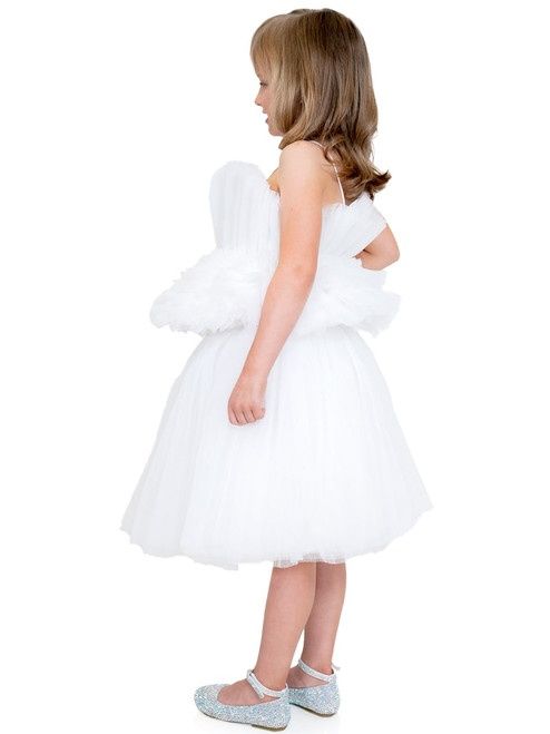 Style 5086 Marc Defang Girls Size 6 Pageant White Cocktail Dress on Queenly