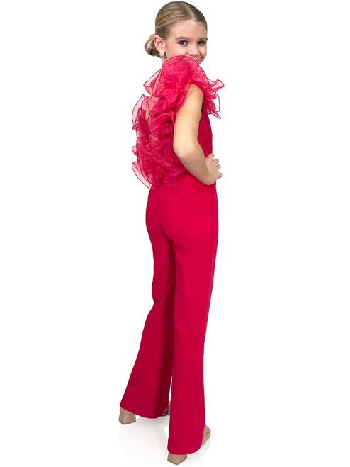 Style 5097 Marc Defang Girls Size 5 Pageant Red Formal Jumpsuit on Queenly