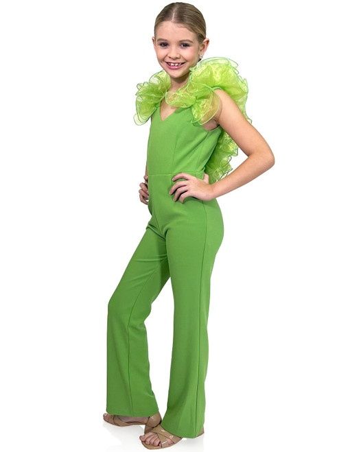 Style 5097 Marc Defang Girls Size 4 Pageant Green Formal Jumpsuit on Queenly