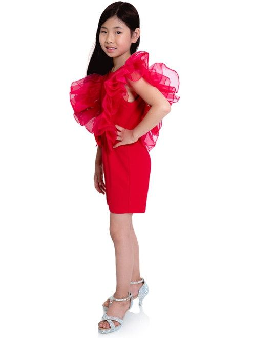 Style 8126K Marc Defang Girls Size 4 Pageant Red Formal Jumpsuit on Queenly
