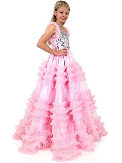 Style 5109 Marc Defang Girls Size 4 Pageant Pink Ball Gown on Queenly