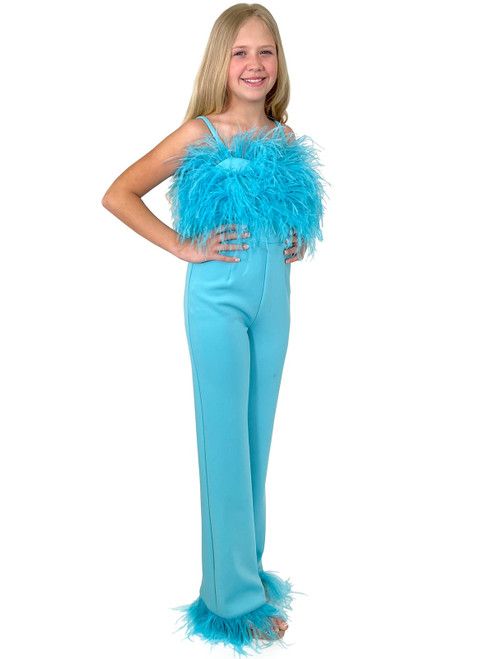 Style 8210K Marc Defang Girls Size 4 Pageant Blue Formal Jumpsuit on Queenly