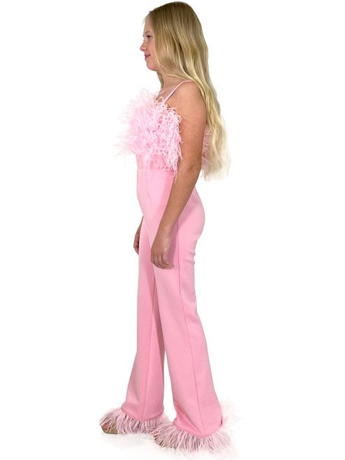 Style 8210K Marc Defang Girls Size 7 Pageant Pink Formal Jumpsuit on Queenly