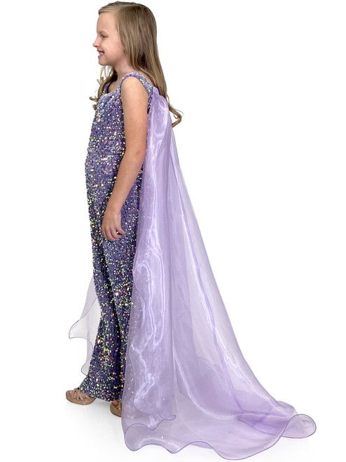 Style 8046K Marc Defang Girls Size 4 Pageant Velvet Purple Formal Jumpsuit on Queenly