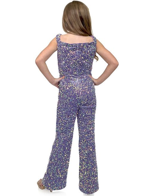 Style 8046K Marc Defang Girls Size 5 Pageant Velvet Purple Formal Jumpsuit on Queenly