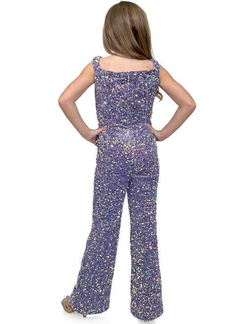 Style 8046K Marc Defang Girls Size 7 Pageant Velvet Purple Formal Jumpsuit on Queenly