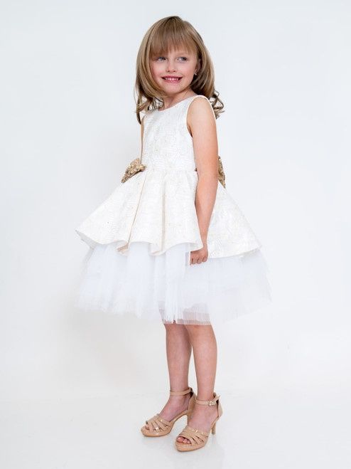 Style 5081 Marc Defang Girls Size 5 Pageant Lace White Cocktail Dress on Queenly