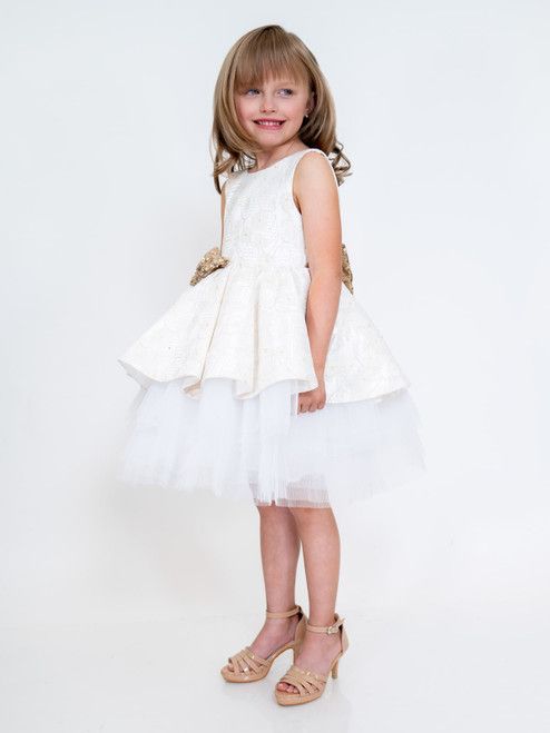 Style 5081 Marc Defang Girls Size 7 Pageant Lace White Cocktail Dress on Queenly