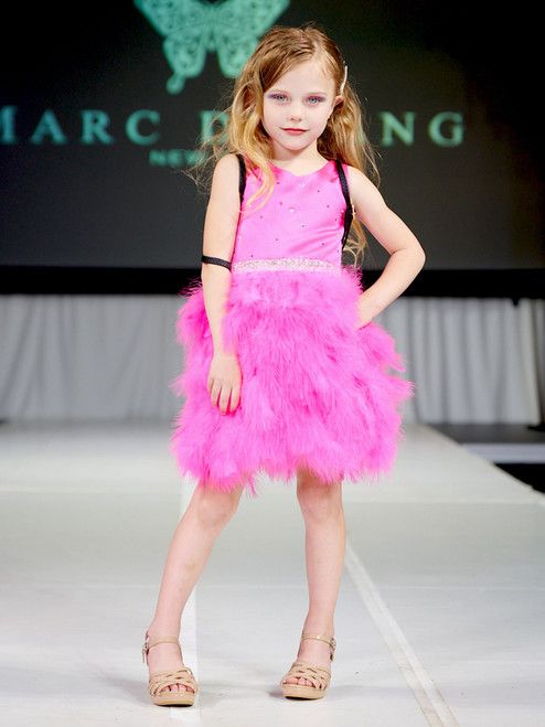 Style 5072 Marc Defang Girls Size 4 Pageant Sequined Hot Pink Cocktail Dress on Queenly