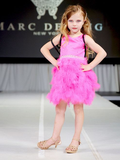 Style 5072 Marc Defang Girls Size 6 Pageant Sequined Hot Pink Cocktail Dress on Queenly
