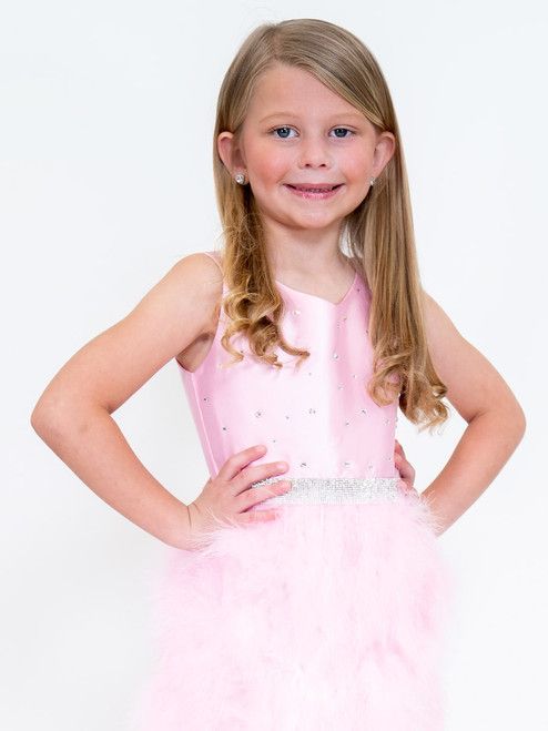 Style 5072 Marc Defang Girls Size 4 Pageant Sequined Pink Cocktail Dress on Queenly