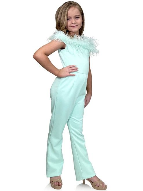 Style 8185K Marc Defang Girls Size 4 Pageant Light Green Formal Jumpsuit on Queenly