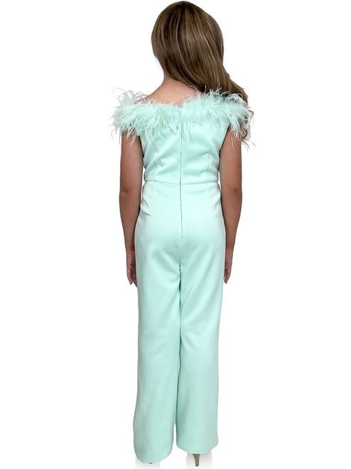 Style 8185K Marc Defang Girls Size 6 Pageant Light Green Formal Jumpsuit on Queenly