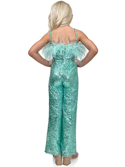 Style 8149K Marc Defang Girls Size 11 Pageant Off The Shoulder Green Formal Jumpsuit on Queenly
