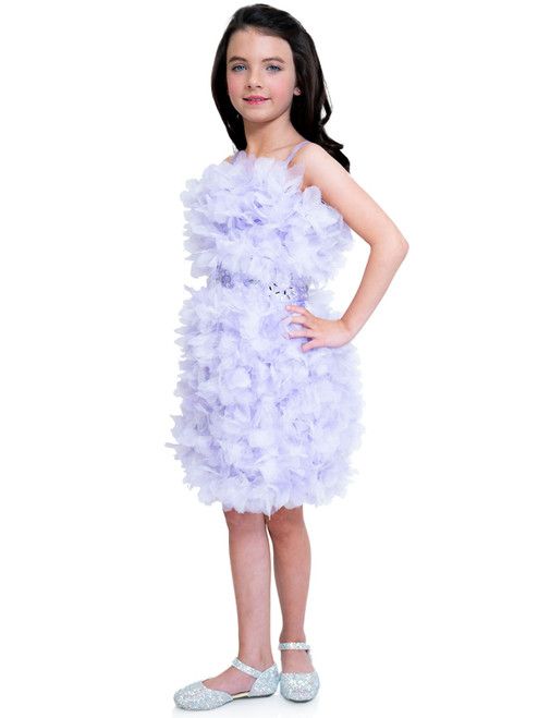 Style 5070 Marc Defang Girls Size 5 Pageant Floral Purple Cocktail Dress on Queenly