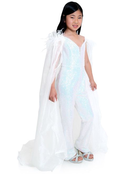 Style 8099K Marc Defang Girls Size 4 Pageant Turquoise Blue Formal Jumpsuit on Queenly
