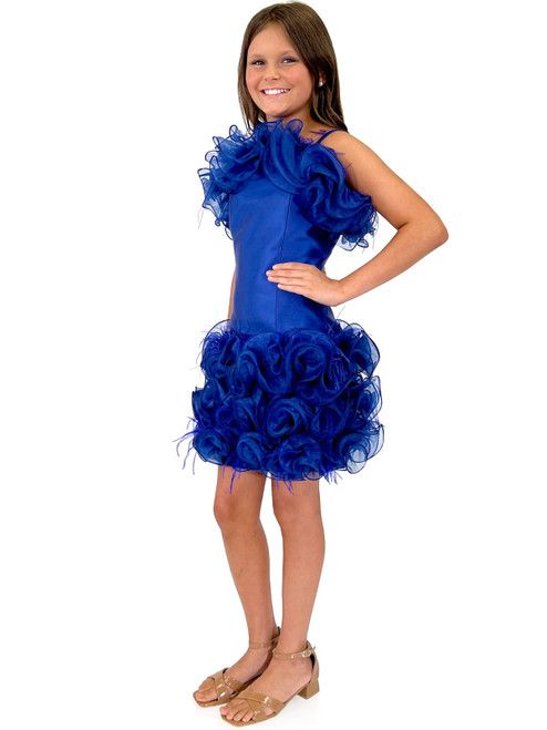 Style 8093K Marc Defang Girls Size 6 Pageant Floral Royal Blue Cocktail Dress on Queenly