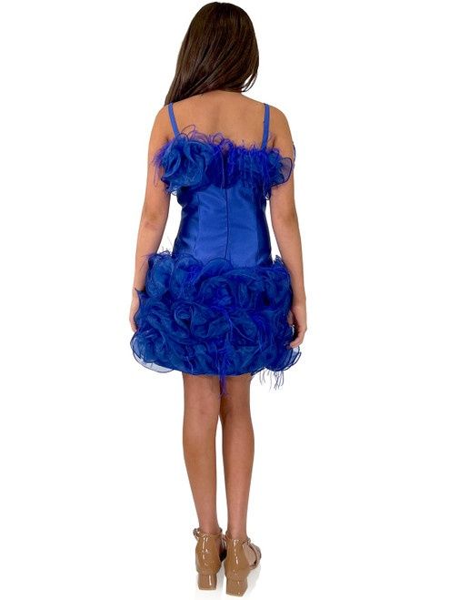 Style 8093K Marc Defang Girls Size 7 Pageant Floral Royal Blue Cocktail Dress on Queenly