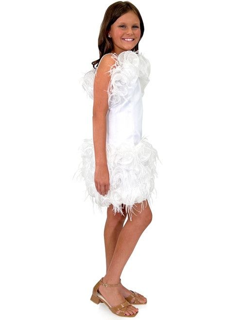 Style 8093K Marc Defang Girls Size 5 Pageant Floral White Cocktail Dress on Queenly