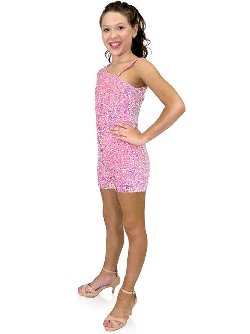 Style 8048K Marc Defang Girls Size 4 Pageant Long Sleeve Velvet Pink Formal Jumpsuit on Queenly