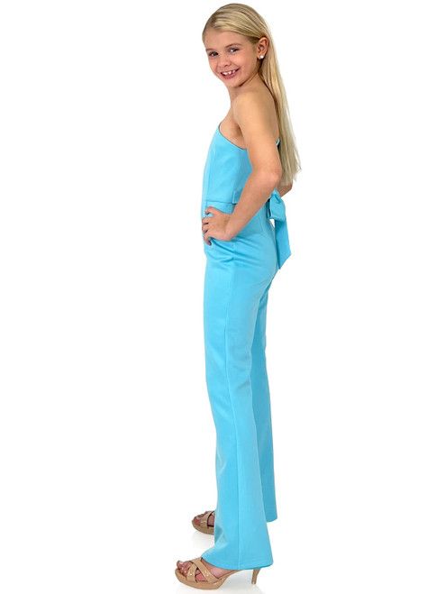 Style 8179K Marc Defang Girls Size 12 Pageant Blue Formal Jumpsuit on Queenly