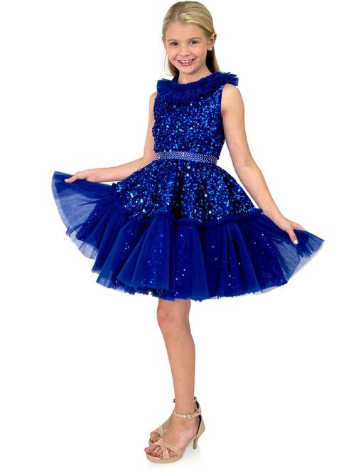 Style 5111 Marc Defang Girls Size 7 Pageant Royal Blue Cocktail Dress on Queenly