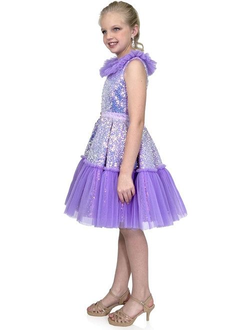 Style 5111 Marc Defang Girls Size 5 Pageant Purple Cocktail Dress on Queenly