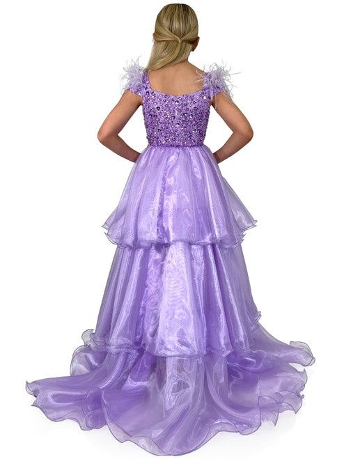 Style 5143 Marc Defang Girls Size 4 Pageant Off The Shoulder Purple Ball Gown on Queenly