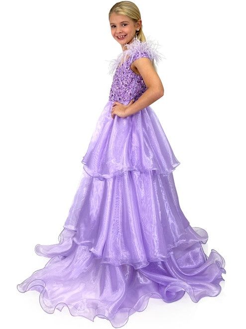 Style 5143 Marc Defang Girls Size 11 Pageant Off The Shoulder Purple Ball Gown on Queenly